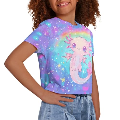 Image of Kids T Shirt Short Sleeve Crop Tops for Girls Summer Clothes Pullover Tees Shirt 5-14