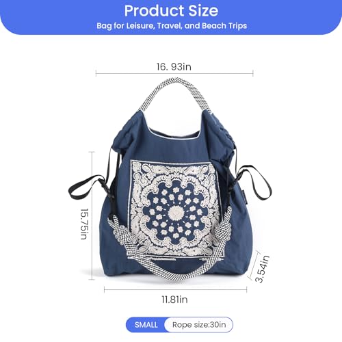 Image of Ball&Chain Summer Embroidery Beach Tote Bag - Stylish, Spacious, and Perfect for Women,Mom, Friends Great Gift. (Blue, Medium)