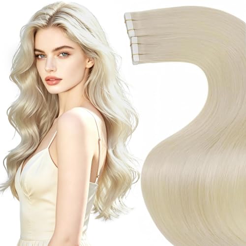 Image of LaaVoo Tape in Extensions Human Hair Bleach Blonde Tape in Hair Extensions Human Hair Invisible Tape on Hair Extensions Soft Hair 20inch 20pcs /50g