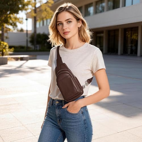 Image of befen Genuine Leather Sling Bag for Women Anti-Theft Crossbody Chest Bags Fanny Packs for Travel with RFID Card Slots