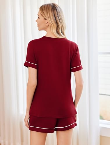 Image of Ekouaer Pajamas for Women Set Short Sleeve Loungewear Soft Pjs Shorts Set | V Neck Sleepwear with Pocket,Comfy Lounge Sets,Comfortable Fit,lightweight,Maternity,Gift,Sleeping & Bedtime,Lounging at Home