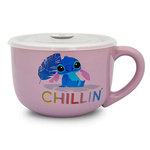 Disney Lilo & Stitch Chillin Ceramic Soup Mug With Vented Lid | Holds 24 Ounces
