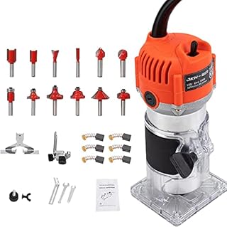 JKH-WIN Compact Router Eletric Wood Palm Router Tool 800W 110V Hand Trimmer Woodworking Router with 12PCS 1/4