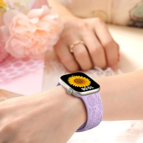 Image of SNBLK 6 Pack Floral Engraved Bands Compatible with Apple Watch Bands 40mm 41mm 42mm 38mm 44mm 45mm 46mm 49mm Women Men, Silicone Flower Pattern Strap for iWatch Series 11 10 Se Ultra 9 8 7 6 5 4 3 2 1