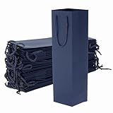 PATIKIL Bolsas Regalo para Vino 24 Piezas 3.7 X 3.5 X 14 Pulgadas Bolsas De Papel para Botellas De Vino Al por Mayor con Asas para Regalos Cumpleaños Aniversarios Fiestas Azul Marino