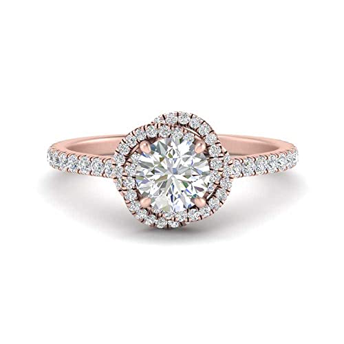 Image of 55Carat Choose Your Gemstone Flower Diamond CZ Ring rose gold plated Round Shape Halo Engagement Rings Ornaments Surprise for Wife Symbol of Love Clarity Comfortable US Size 4 to 12