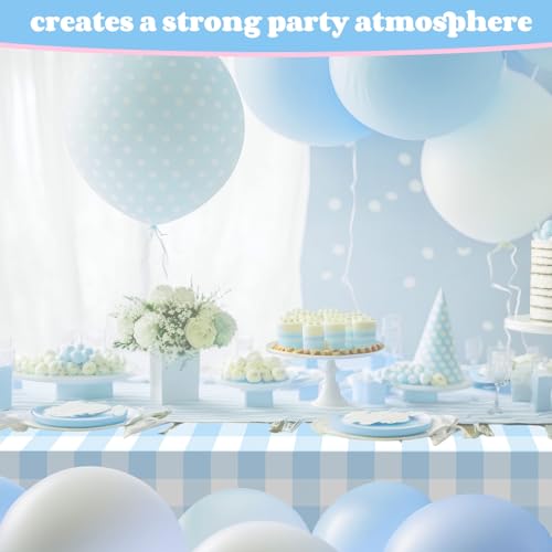 Image of Ganeen 3 Pcs Blue and White Checkered Tablecloths Disposable Plastic Gingham Table Cloths Waterproof Rectangle Plaid Table Cover for Parties Wedding Picnic Camping Birthday Party Decor, 54 x 108 Inch