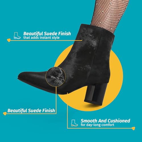 Image of YOHO Midnight Velvet Ankle Length Heeled Boots For Women | Comfortable and Stylish with Low Block Heel | Casual,Formal Wear for Winter BOOT 108