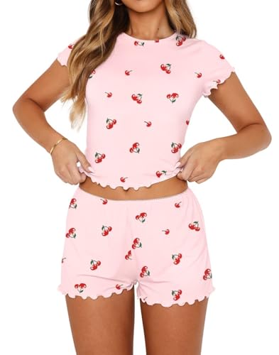 Image of Dressmine Women Sexy PJ Sets Cute Pajamas Set 2 Piece Sleepwaer Outfits | Woman Cute Pajamas Set 2 Piece Sets Casual Y2k Crewneck Tops Sleepwear 2026 Fall Sexy PJ Shorts Sets Vacation Clothes