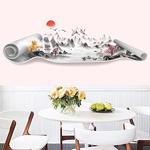 Dechom Abstract Wall Stickers Ink Painting Scroll Mountain Landscape Vinyl Poster Wall Art Decor Home Background Decorate Room Wall Decals #TOP3