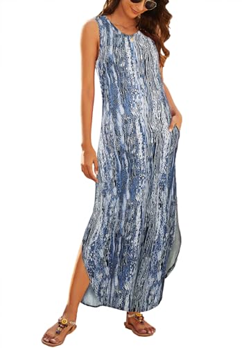 Image of Hount Women's Casual Summer Sleeveless Dress Loose Split Maxi Dresses with Pockets