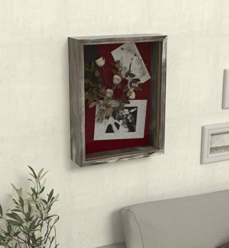 J Jackcube Design Shadow Box Display Case 12.59"X 16.53" Memory Box Rustic Wood Frame With Linen Back Gifts Keepsakes Storage For Picture Medal Post-Card -Mk577A (Large) #TOP3