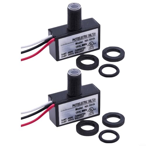2PACK 120VAC Photoelectric Light Switch with Dusk to Dawn Sensor for Outdoor Light Control, Energy Saving Yard Light Sensor, Weatherproof Switch for Garden, Entryway for Automation