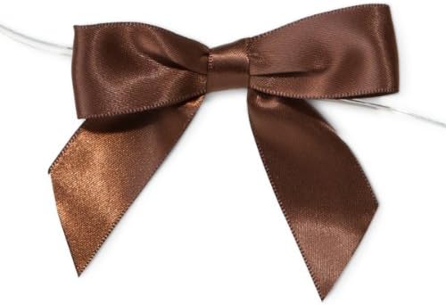 CHOCOLATE 3" Pre-Tied Satin Bowswith 5" Twist Ties~ 7/8" ribbon 12 unit, 12 pack per unit.