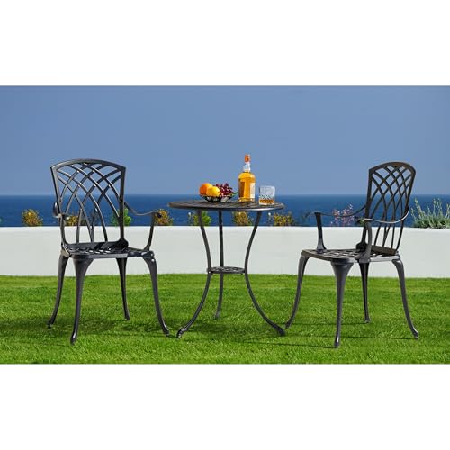 Image of NUU GARDEN 3 Piece Patio Bistro Set, Cast Aluminum Patio Bistro Table and Chairs Set of 2 with Umbrella Hole, Outdoor Bistro Set for Patio or Backyard, Black