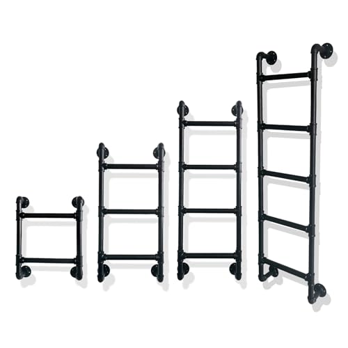 Wall/Floor-Mounted Ladders for Home Basement Window Well Egress Exit Ladder Metal Step Ladder for RV Attic Bunk Bed Loft Steps for Dorm Beds 2 Steps Ladder for Attic Stairs (Black 2 Steps)