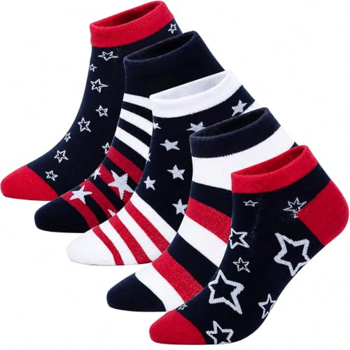 Image of KONY Women's Cotton Ankle Socks, Fun Novelty Patterns, 5 Pairs