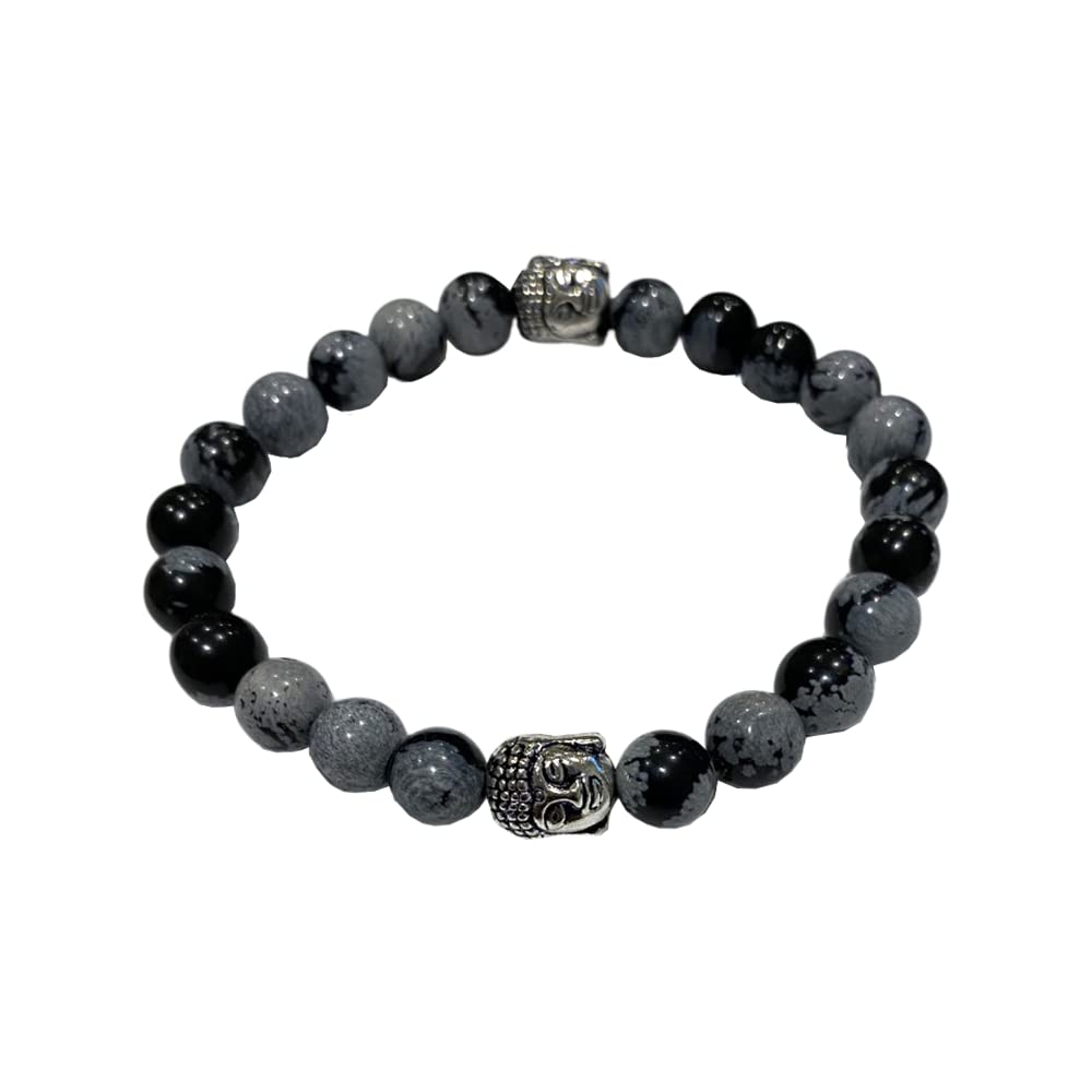 Vie Chakra Buddha Bracelet, Snowflake Obsidian