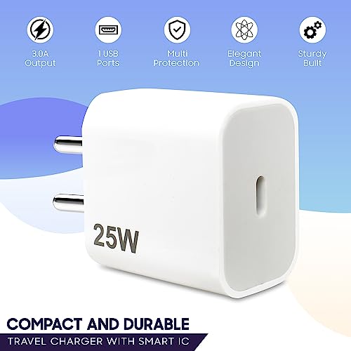 Image of ZYBUX 25W Original Usb-C For Apple Iphone Pd Fast Charger [Bis Certified] Power Adapter Compatible With Iphone 15 /15 Plus,15 Pro /15 Pro Max,Iphone 14 /13 /12 /11 /X Series,Ipad,Airpod 25 Watt,White