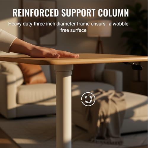 Image of 31.5in Mobile Standing Desk, 30-43.3in Rolling Desk Adjustable Height, One-Piece Solid Desktop, Wheels, Ideal for Home Offices, Apartments, Bed & Sofa, Natural Color