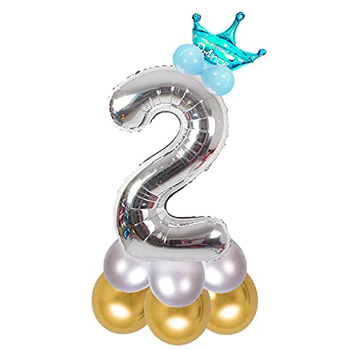 Image of Blue 32 Inches Numbers 2 Shape Large Big Foil Helium Balloons For Party Decorations In Happy Birthday Anniversary Office Items Materials Set Pack,13 Pcs
