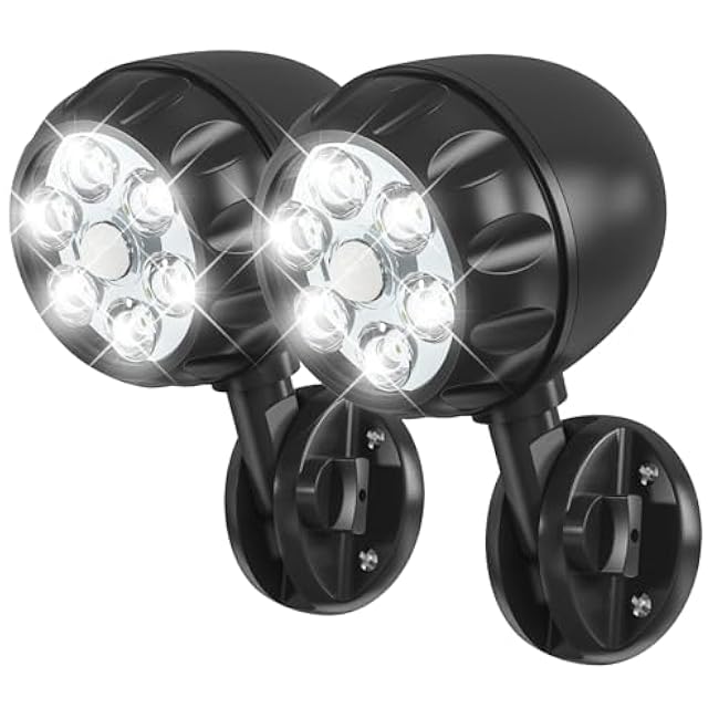 Battery Motion Sensor Light Outdoor, 600 LM Battery Operated Motion Lights Outdoor 6 LEDs 400sqft, 6000K Auto On Off 360¡« Adjustable Battery Flood Lights Outdoor Waterproof, 2 Pack, Black