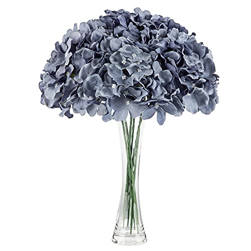 Lansdowns Silk Hydrangea Fake Flower 10pcs DIY Floral Artificial Flower with Stems for Wedding Office Shower Decor Hotel Banquet Home Decor (Dusty Blue)