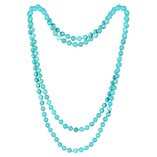 Cat Eye Jewels Long Beaded Necklace 8MM 59 Inch Chakra Turquoise Semi-Precious Multi Layered Mala Beads Stone Endless Infinity Strand Necklaces for Women Men Girls T005