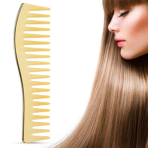 YUYTE Wide Tooth Combs, Gold, Plastic, Salon Shampoo Comb, No Handle, Detangling, Unisex, All Ages