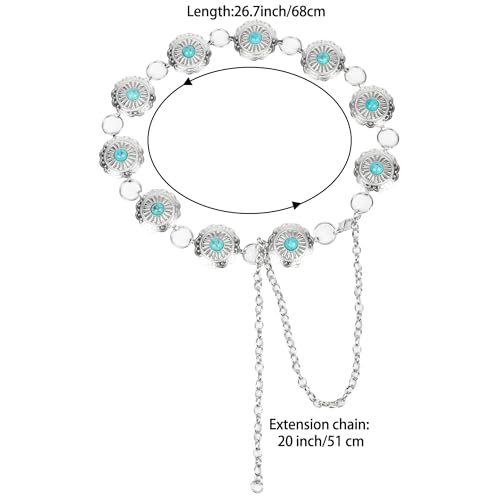 Western Oval Turquoise Chain Belt for Women Cowgirl Boho Metal Waist Chain Belt for Dress3