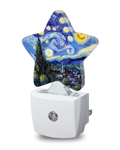 Image of Abstract Oil Painting Star Night Light Plug in, Soft Glow Night Light for Kids Bedroom Nursery, Gentle Warm Light for Sleep, Compact Lamp for Hallway Bathroom