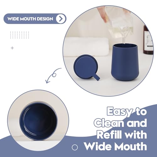 Image of YAUKPH Matte Navy Blue Foaming Hand Soap Dispenser Plastic 11 oz - Modern Minimalist Style for Bathroom & Kitchen Countertop Refillable