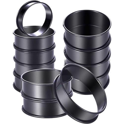 Paquete de 12 moldes de cocina de metal versátiles para magdalenas inglesas, moldes de bollos, anillos de acero inoxidable para magdalenas y panqueques
