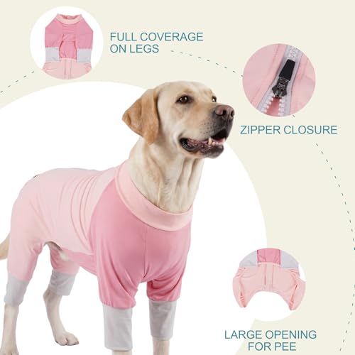 Image of ROZKITCH Summer Cooling Dog Shirt UV Protection, Lightweight & Comfortable Dog Pajamas for Extra Large Dogs Ideal for Dogs in Hot Weather Four Long Sleeves Tank Top RedPink 4XL
