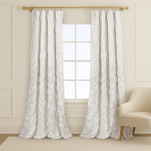 Lush Decor Juliette Pintuck Window Curtain Panel Singe 52" W x 84" L White - Light Filtering Curtains for Bedroom - Vintage Décor - Living Room Curtains