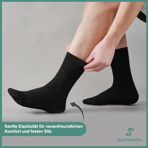 SockWaddles 6 Paar Diabetikersocken ohne Gummibund & ohne Naht 97% Baumwolle, Diabetiker Socken mit Komfortbund Hautfreundlich & Atmungsaktiv baumwollsocken für Damen Herren Schwarz 43-46