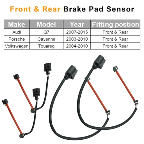 4pcs Brake Pad Wear Sensor Front & Rear Wheel Compatible for 2007-2010 Audi Q7, for 2005-2010 Porsche Cayenne, for 2004-2008 Volkswagen Touareg, Replace # 7L0907637C & 7L0907637