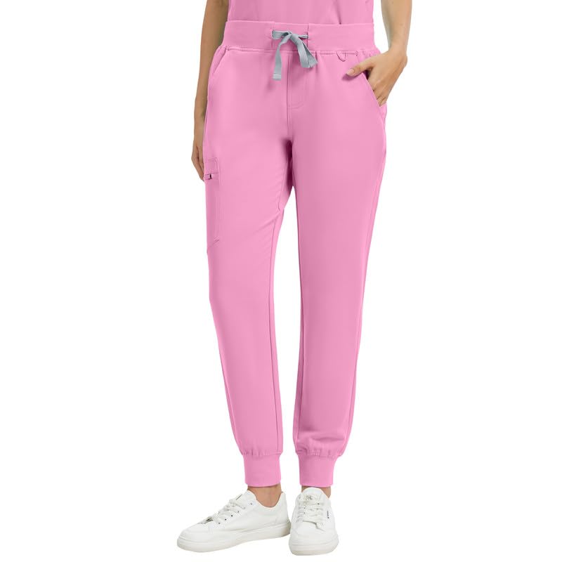 Image of Kitmaz Scrub Pants for Women - Mid Rise 4-Way Stretch Anti-Wrinkle Slim Fit Jogger Pants, Drawstring & 5 Pockets
