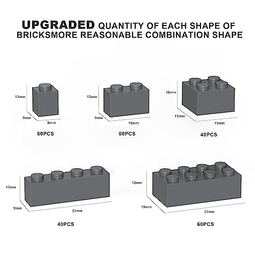 Image of 300 Pcs Classic Building Bricks, Dark Grey Bulk Bricks, Compatible with Lego Parts and Pieces, Creative Building Block Toys for Boys Girls Ages 3 4 5 6 7 8 9 10 Year Old(Dark Grey 300 Pcs)