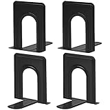 HappyHapi Book Ends Sturdy Bookends for Shelves, Universal Book End Heavy-Duty, Nonskid Metal Bookend, Premium Book Holder for Office/Home/Class/Library, 6.5 X 5.7 X 4.9 in (4 Pcs/2 Pair, Black)