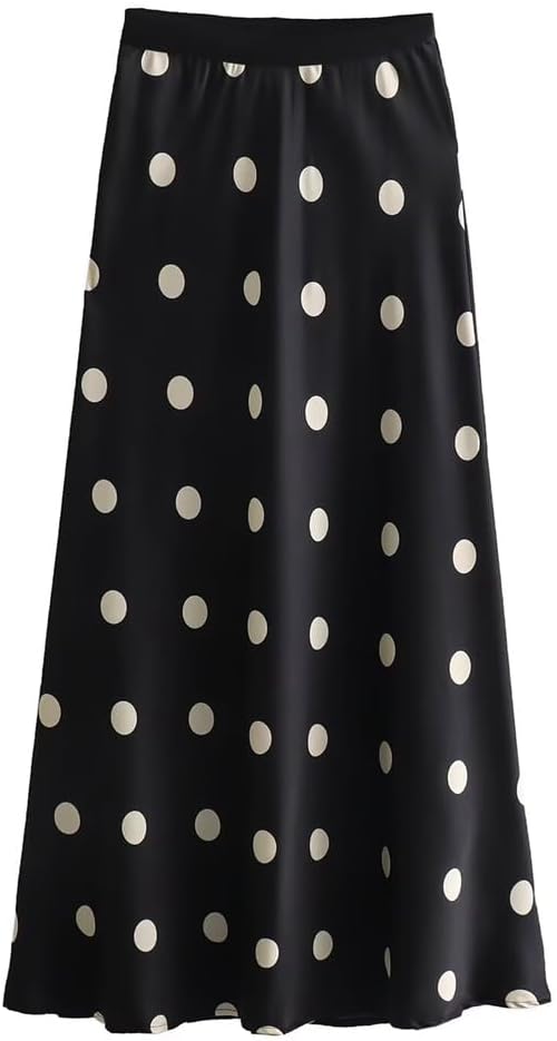 Women Polka Dot Midi Skirt Satin Flowy Aline Long Sexy Summer Skirt