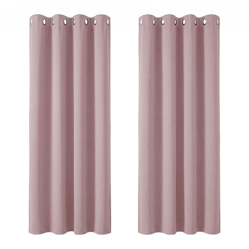 Deconovo Pink Curtains Thermal Insulated Eyelet Blackout Curtains for kids 46 x 54 Inch Pink Lavender 2 Panels