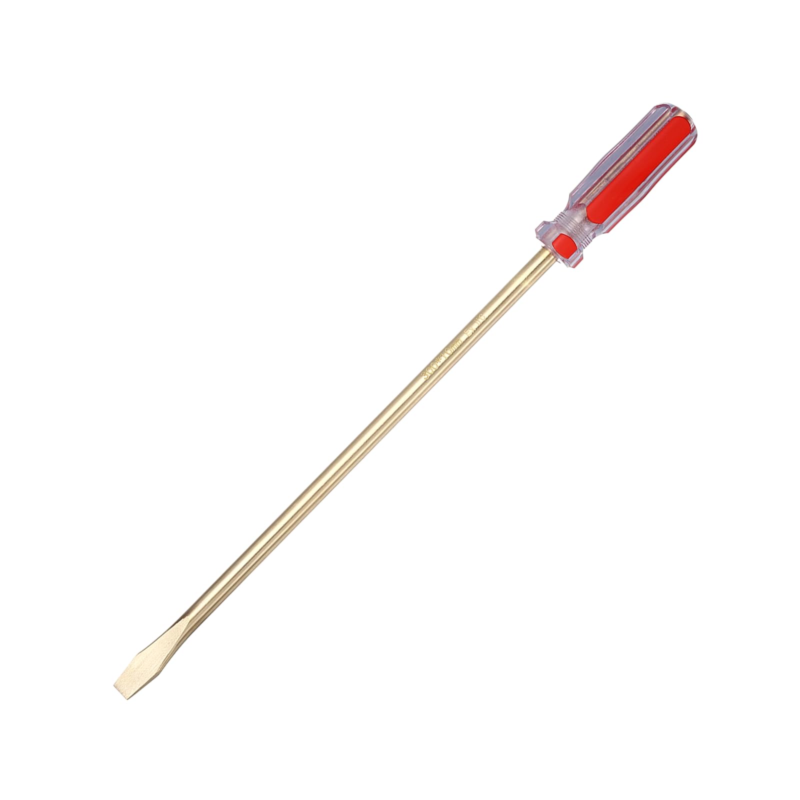 sourcing map Non-Sparking Screwdriver SL10 10x300mm Tip Aluminum Bronze Flat Head Strike Cap Slotted Screwdriver Non-Magnetic for Appliances Repair Improvement, Transparent Red