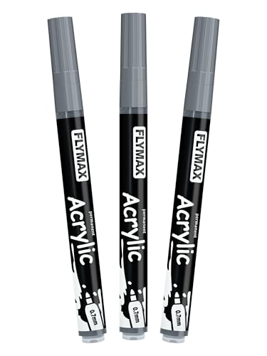 Flymax Grey Marker Paint Pens - Permanent Marker Pens Grey Acrylic Paint Water-Based 0.7Mm Fine Tip Waterproof Quick-Drying (3 In 1Pack)
