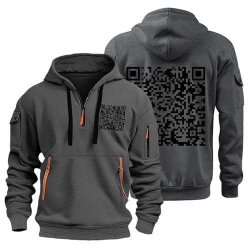 Funny Fu Qr Code Hoodie Unisex Funny Hoodies for Men Quarter Zip Pullover Qr Scan Code Joke Sweatshirt Dark Gray X-Large