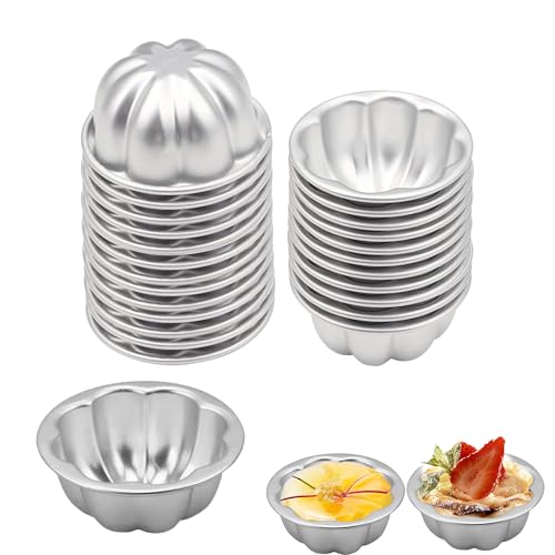 MOSIOBERDAVIAN 25Pcs Pudding Mold Aluminum Alloy Egg Tart Molds Non-sticky Small Jello Molds Reusable Cake Tartlets, Flan Cup Cake Pans for Baking Egg Tart Flan Cupcake Bread Muffin Brownie Pudding