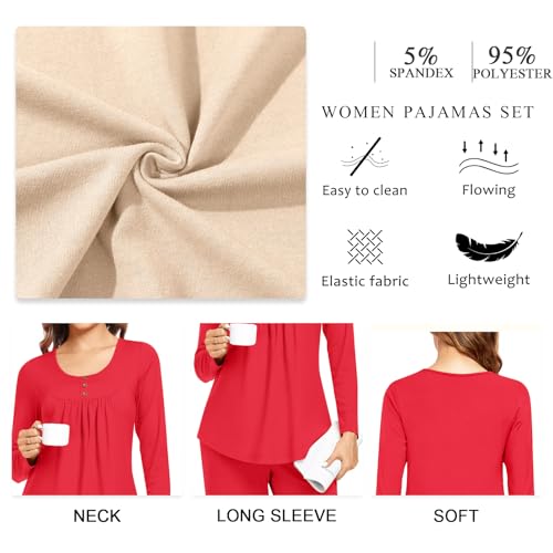 Women's Long Sleeve Pajama Sets, Plus Size 2 Piece Fall Lounge Sleepwear Ladies Pjs Sets With Pockets4