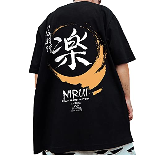 T-shirt imprimé XYXIONGMAO style streetwear japonais coupe ample noir XL