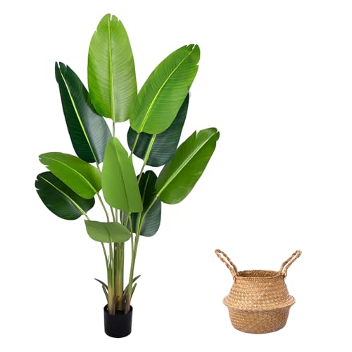 Pianta Artificiale Uccello del Paradiso 160 cm, Palma Tropicale Artificiale con 10 Foglie, Piante Artificiali in Vaso per Decorazione Interni Esterni, Soggiorno, Ufficio, Giardino, Regalo