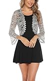 Bolero Fiesta Encaje Boda Chaqueta Corta Manga Larga Mujer Cárdigan Corto Torera Elegante para Verano Primavera Gris XXL